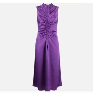 [NWT] Sandro Ruched Sleeveless Midi Dress in Violet Satin Finish (size 36)